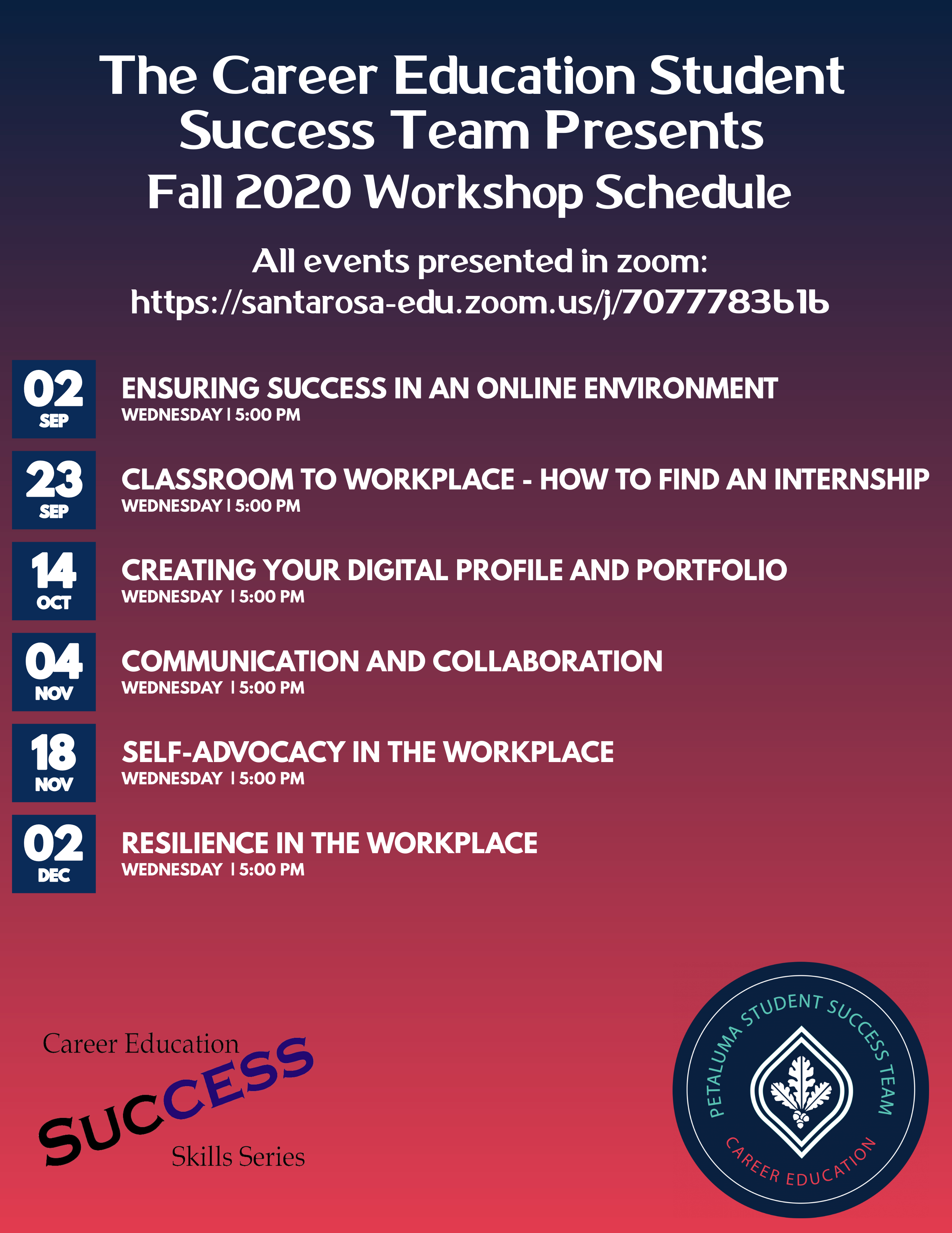 Workshop Schedule | SRJC Petaluma